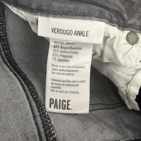 Paige denim. Verdugo ankle pants, dark wash. Grey wash denim jeans, size 28. - Picture 7 of 9